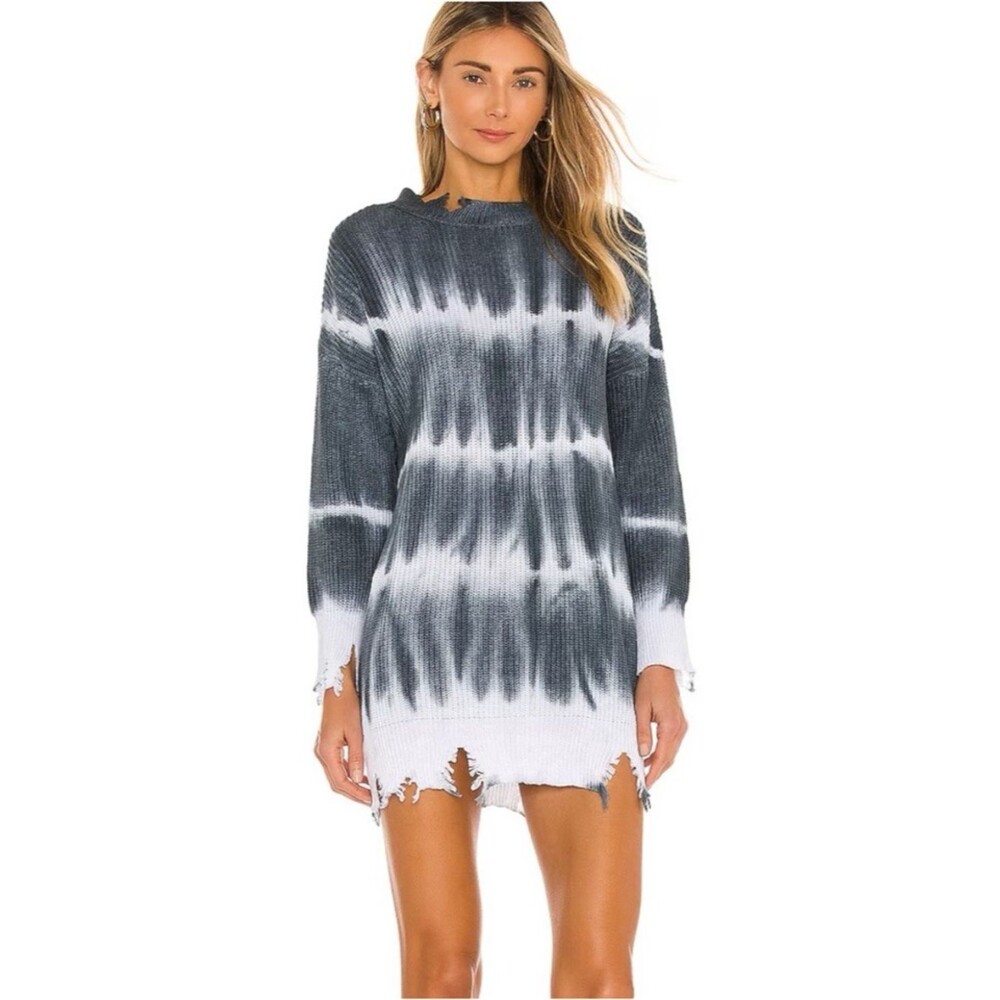 Superdown Revolve Shia Black White Tie Dye Sweater Dress Grunge Small Oversized